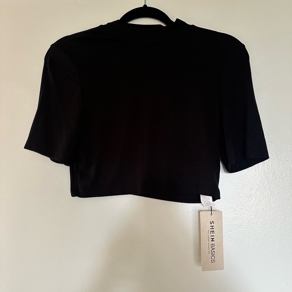 SHEIN Basics Black Ribbed Cropped Tee | Size L | NWT Minimal Top